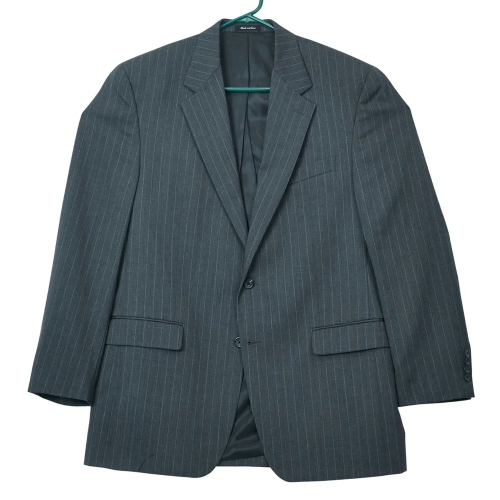 Chaps Men's Gray Pinstripe‎ Wool Suit Jacket Blazer 42L Formal Business READ
